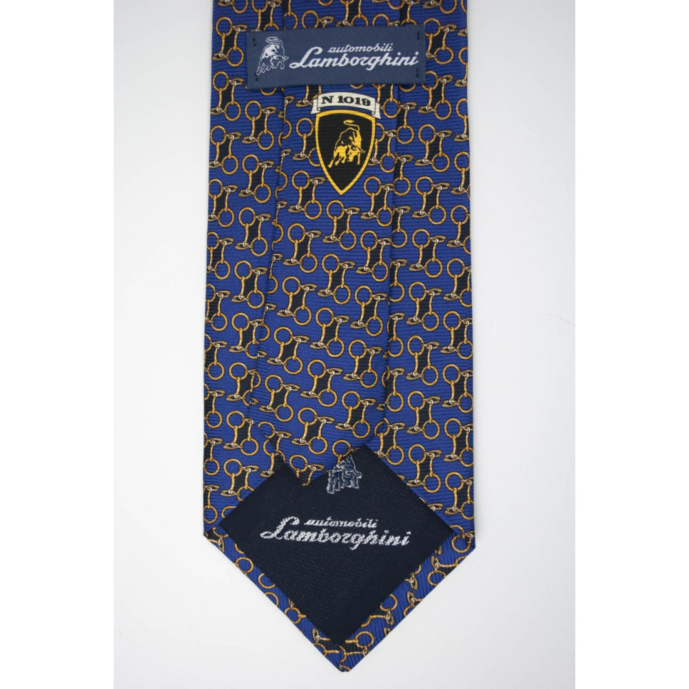 Cravatta Blu Piccoli Disegni Lamborghini - 1018 - 100% Pura Seta