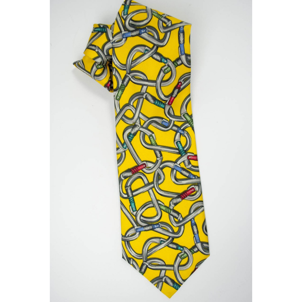 Tie Les Copains Yellow Fancy Carabiners - 100% Pure Silk