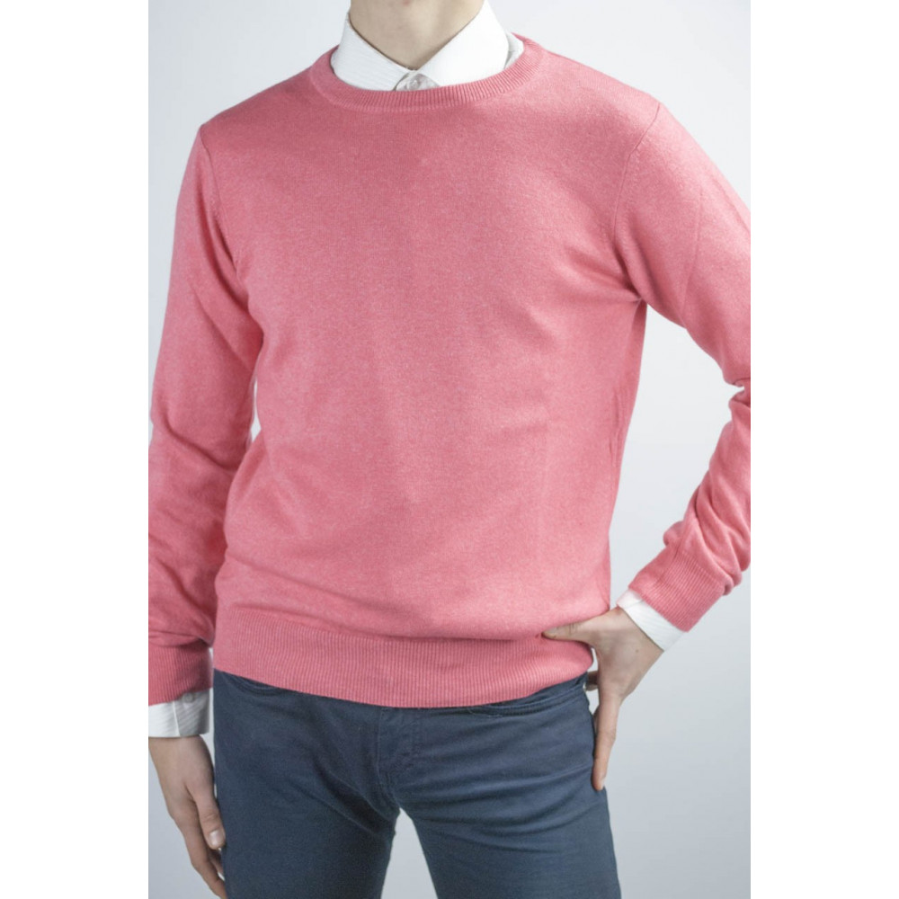 Light Coral Pink Men's Crew Neck Sweater SML XL XXL - Cashmere Wool Blend