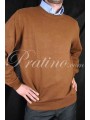 Brown Cashmere Blend 2Fili Men's Crew Neck Pullover 52/54 XL - Cashmere Sweaters and Pullovers