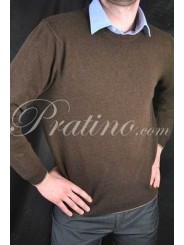 Мужчынскі пуловер з круглым выразам 3Fili карычневага кашміру 54 XXL - кашміровыя швэдры і пуловеры