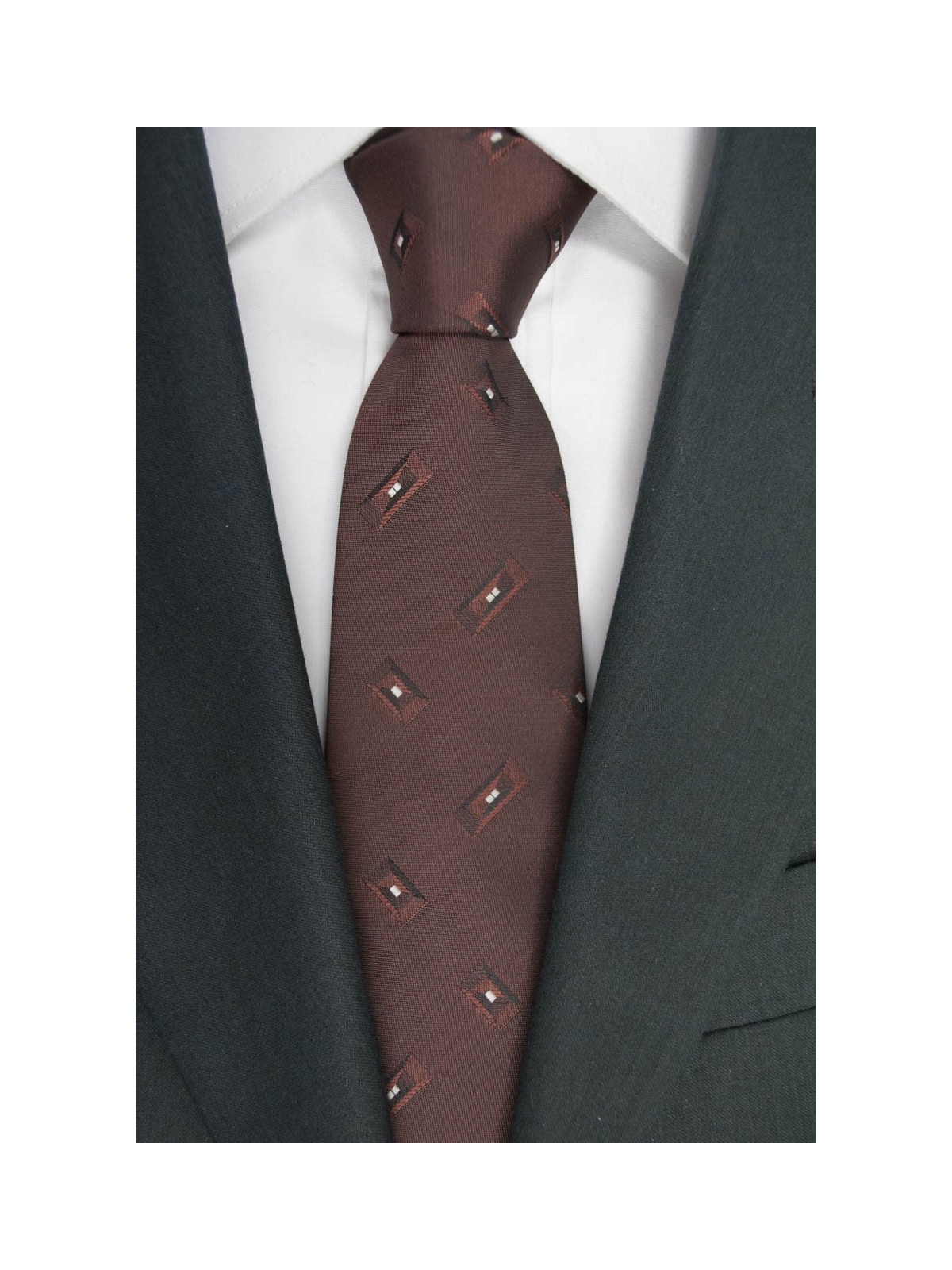 Brown tie with Small Designs - 100% Pure Silk - Made in Italy