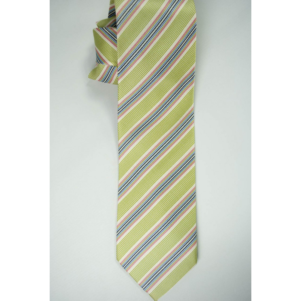 Cravatta Verde Regimental Multicolore -100% Pura Seta - Made in Italy