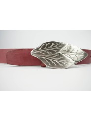 Cintura Rossa in cuoio lunga 105 cm fibbia a foglia - taglie forti