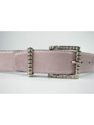 Cintura Rosa in cuoio lunga 95 cm fibbia cromata e strass - taglie forti