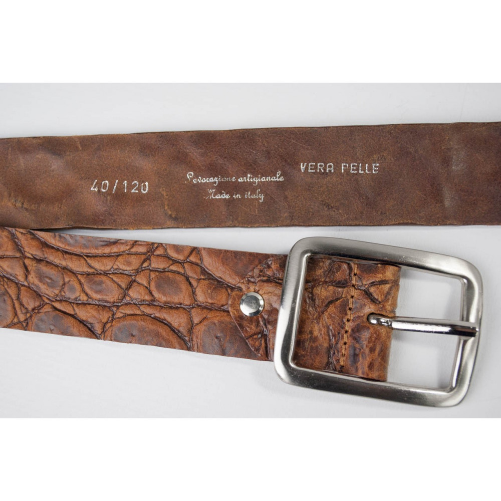 Cintura Marrone cuoio stampato coccodrillo lunga 110 cm  - taglie forti
