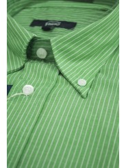 Camicia Uomo Verde Riga Bianca ButtonDown  - M 40-41 - vestibilità classica