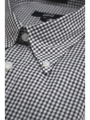 Camicia Uomo Bianca Quadretti Nero ButtonDown  - M 40-41 - vestibilità classica