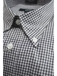 Camisa de hombre blanca y negra a cuadros con botones - M 40-41 - ajuste clásico