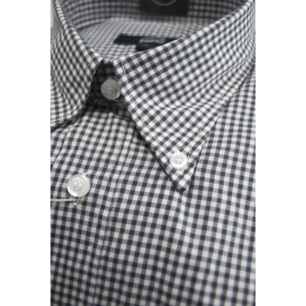 Camicia Uomo Bianca Quadretti Nero ButtonDown  - M 40-41 - vestibilità classica