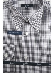 Chemise boutonnée blanche à carreaux noirs pour homme - M 40-41 - coupe classique