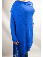 Duster Sweater Women's Large Long M Cobalt Blue - Cotton and Silk - Spring-Summer