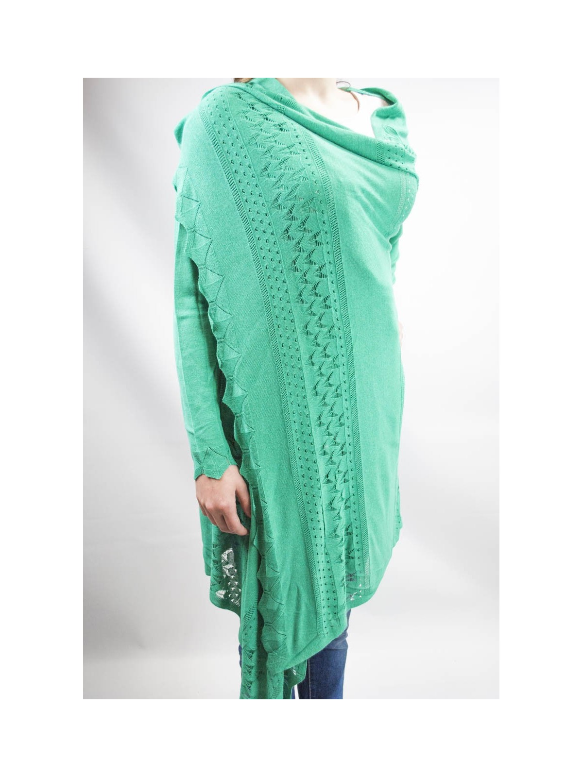 Duster Sweater Women's Large Long Emerald Green - Cotton and Linen - Spring-Summer
