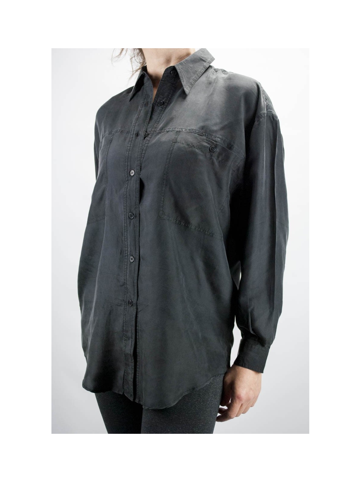 Shirt Of Pure Silk Stonewash Black Tintaunita - S - Long-Sleeve