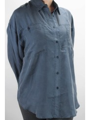 Camisa De Seda Pura Stonewash Azul Oscuro Tintaunita - M - Manga Larga
