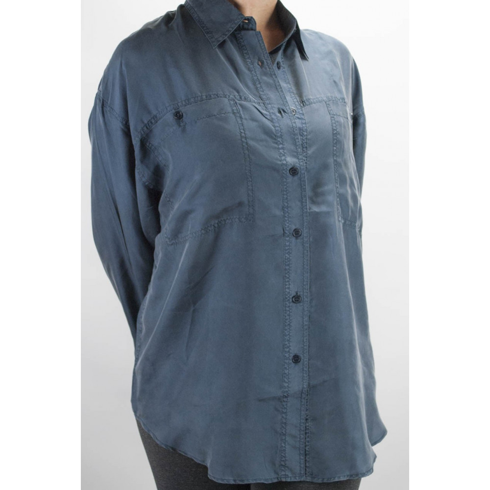 Shirt Of Pure Silk Stonewash Dark Blue Tintaunita - M - Long Sleeve