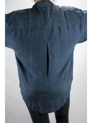 Camicia Pura Seta Stonewash Blu Scuro Tintaunita - L - Manica Lunga
