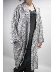 Vestaglia Kimono Donna Pura Seta Bianco Nero Arabesque - S M L 