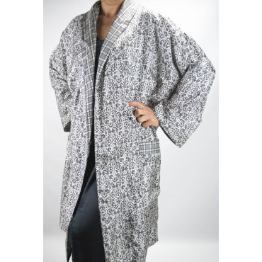 Vestaglia Kimono Donna Pura Seta Bianco Nero Arabesque - S M L