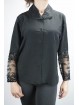 Shirt Woman Black Pure Silk Lace Sleeves - M L 