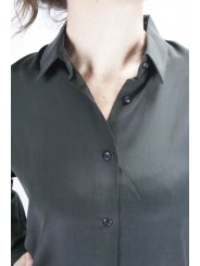 Camisa De Mujer Negro De Pura Seda Con Mangas De Encaje - M