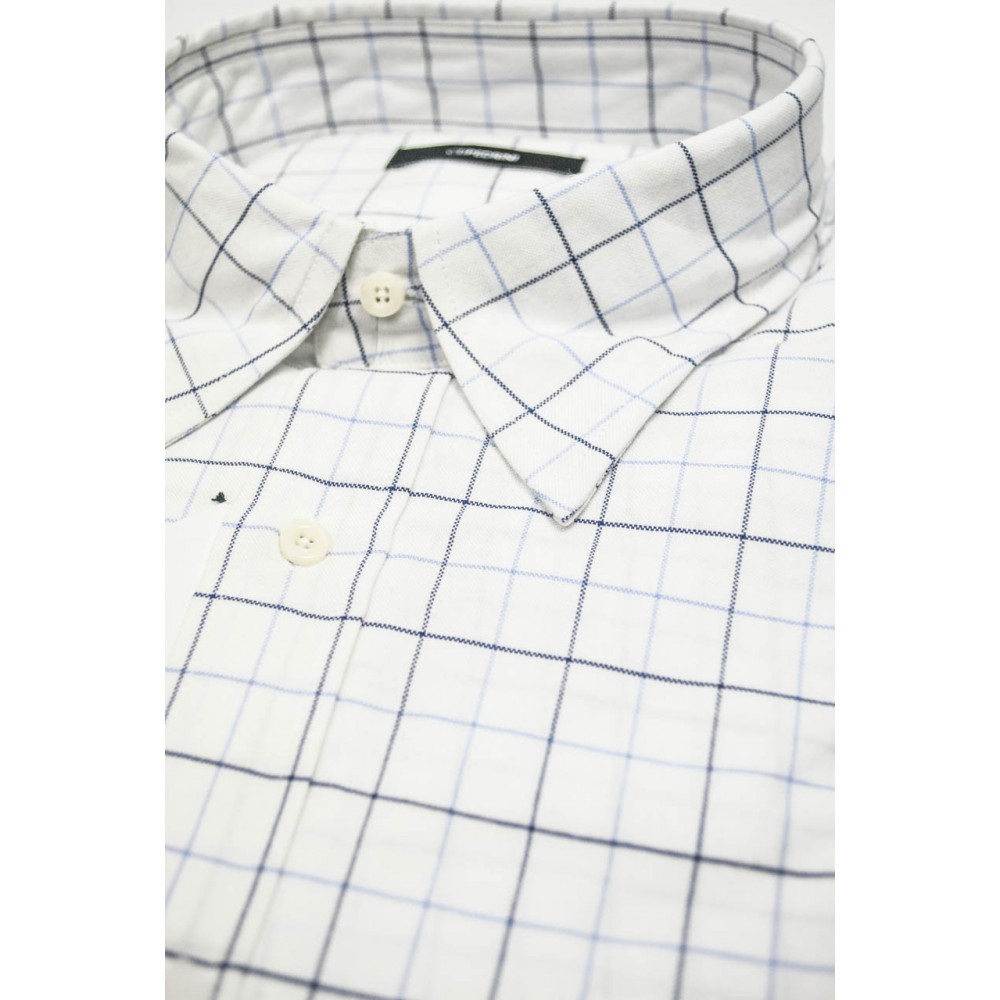 Classic Man Shirt XXL 46-47 White Check Light Blue Oxford Soft Collar