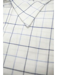 Klassisches Herrenhemd XXL 46-47 Weißes Karomuster Hellblauer weicher Oxford-Kragen
