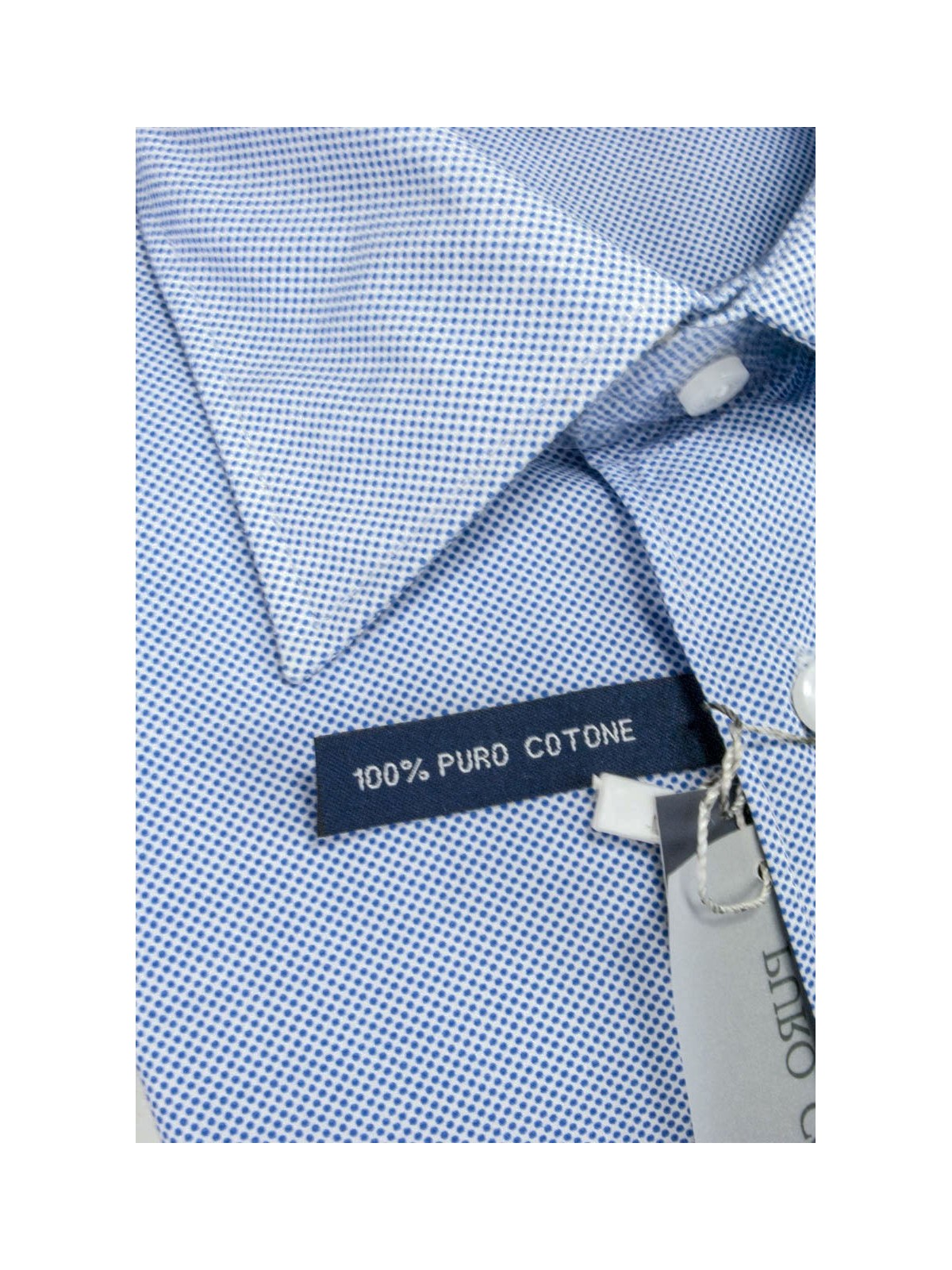 Camicia Uomo taglia M Pois Blu su Bianco Collo Italia Popeline - vestibilità dritta