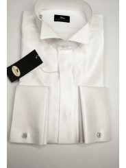 Men's Tuxedo Shirt with Dovetail Collar in White Glossy Fabric, sizes 39-46