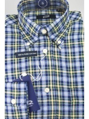 Camicia Uomo ButtonDown Quadretti Blu Giallo Scozzese Flanella - S M L XL XXL