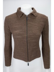 Knit Woman Cardigan Zip Slim XXS 38 Brown 100% Cashmere - Yarn, Bouclé