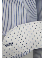 Herrenhemd 41-16 Gespreizter Kragen Hellblaue Streifen auf Weiß mit Einstecktuch und gepunktetem Kragen - Philo Vance