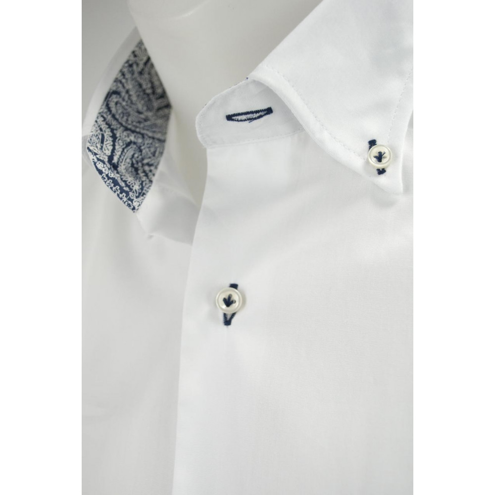 Heren Overhemd met Business kraag - Wit met Blauwe bies - met zak