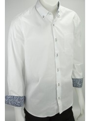 ビジネスカラー付きメンズドレスシャツ - ブルートリム付きホワイト - ポケット付き