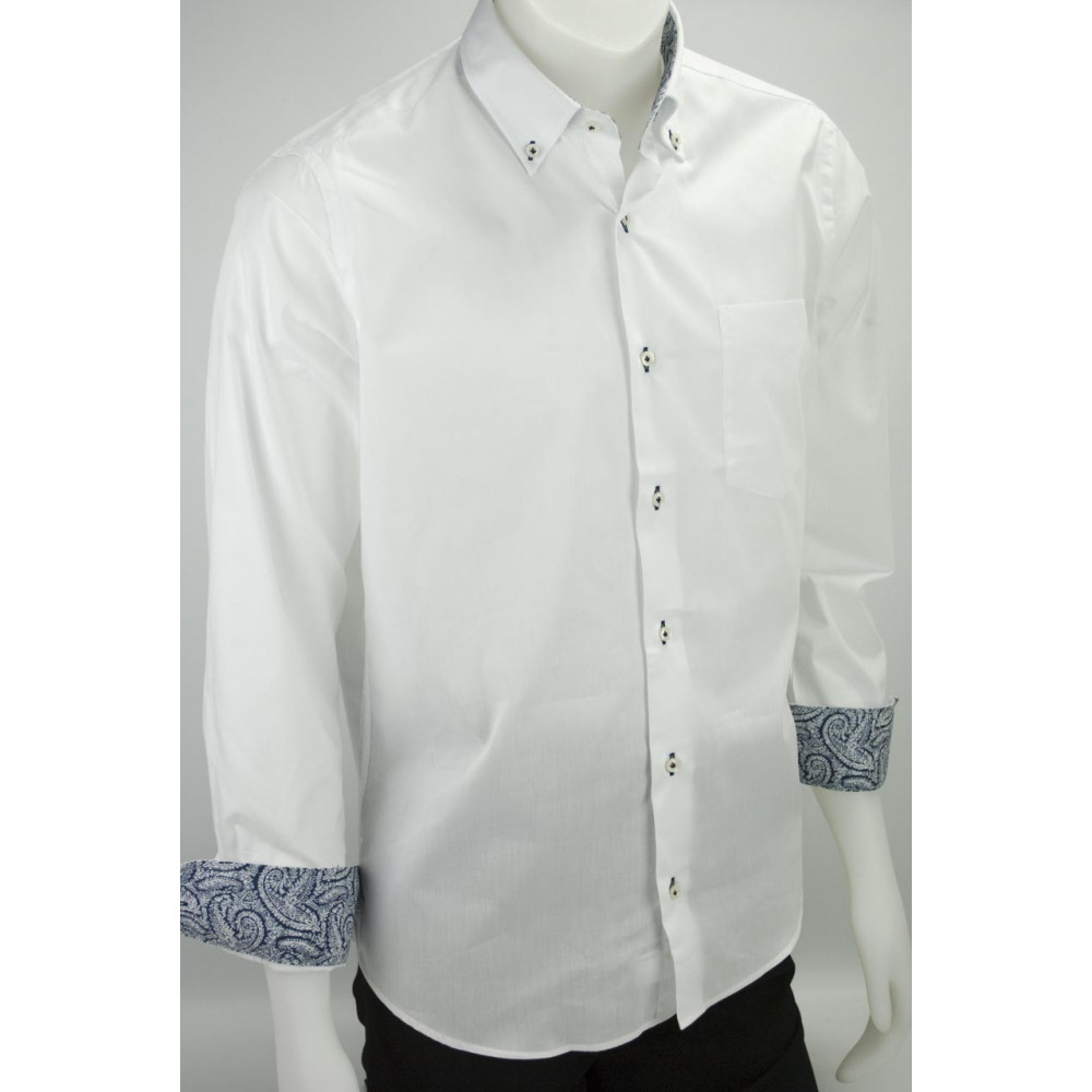 Herrenhemd mit Business-Kragen – Weiß mit blauem Rand – mit Tasche