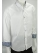 Мужчынская кашуля з дзелавым каўняром - белая з сіняй аздабленнем - з кішэняй