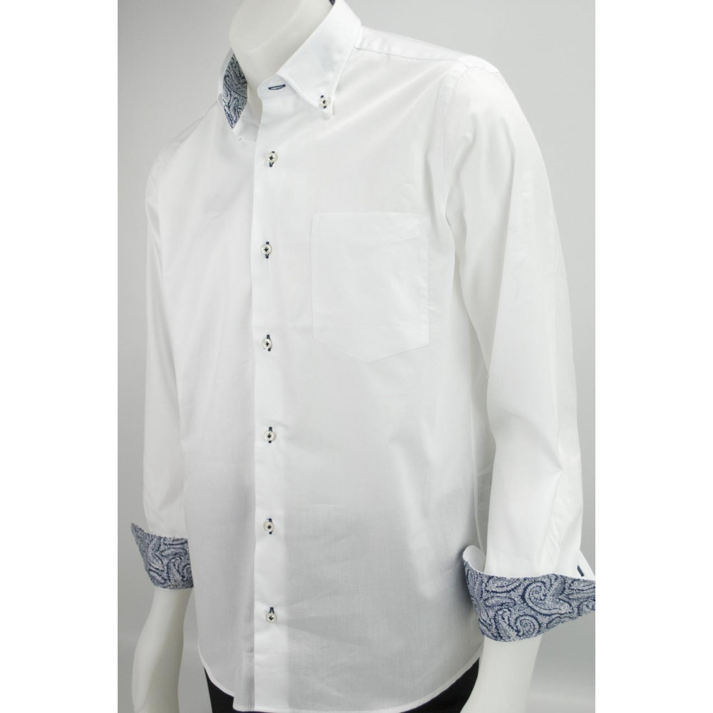 Herrenhemd mit Business-Kragen – Weiß mit blauem Rand – mit Tasche