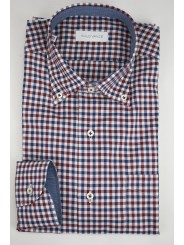 Bordeaux Blue Checked Twill Man Shirt with Pocket - Philo Vance - Bemberg
