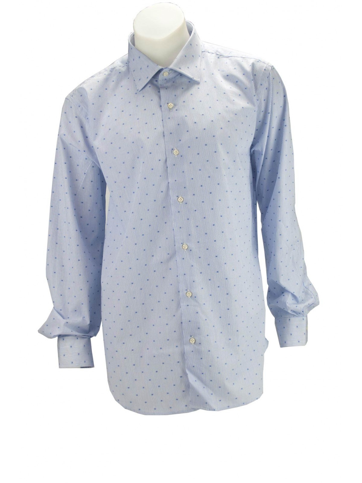 Hellblaues Herrenhemd mit Streifen und Tupfen aus Popeline ohne Tasche - Philo Vance - Bordeaux