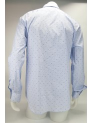 Light Blue Man Shirt with Stripes and Polka Dots Poplin Fabric Without Pocket - Philo Vance - Bordeaux