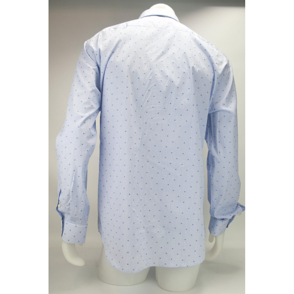 Светла-блакітная мужчынская кашуля з геаметрычным узорам з тканіны без кішэні - Philo Vance - Brescia