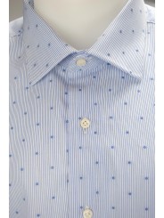 Light Blue Men's Dress Shirt Geometric Pattern Woven Fabric Without Pocket - Philo Vance - Brescia