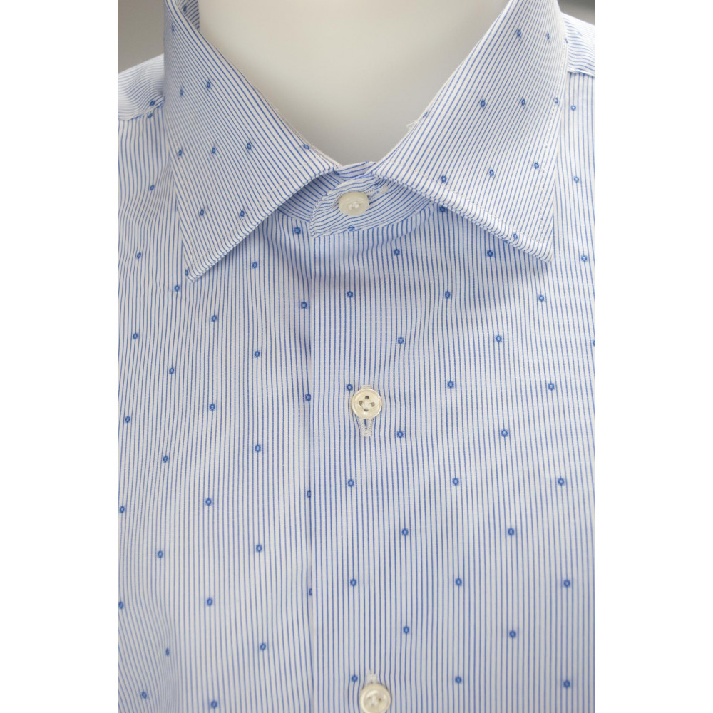 Camisa De Vestir De Hombre Azul Claro Tejido Con Estampado Geométrico Sin Bolsillo - Philo Vance - Brescia