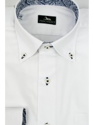 ビジネスカラー付きメンズドレスシャツ - ブルートリム付きホワイト - ポケット付き