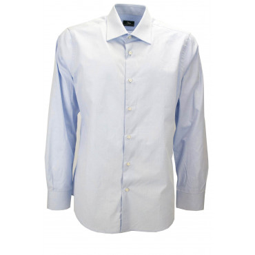 Homme chemise Bleu clair à Motifs de Rayures et de pois Popeline Tissu, Sans Poche - Philo Vance - Bordeaux