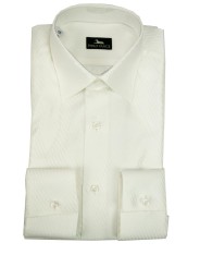 White Men's Dress Shirt with Silver Stripes Cotton Blend Poplin - Philo Vance - Argenta