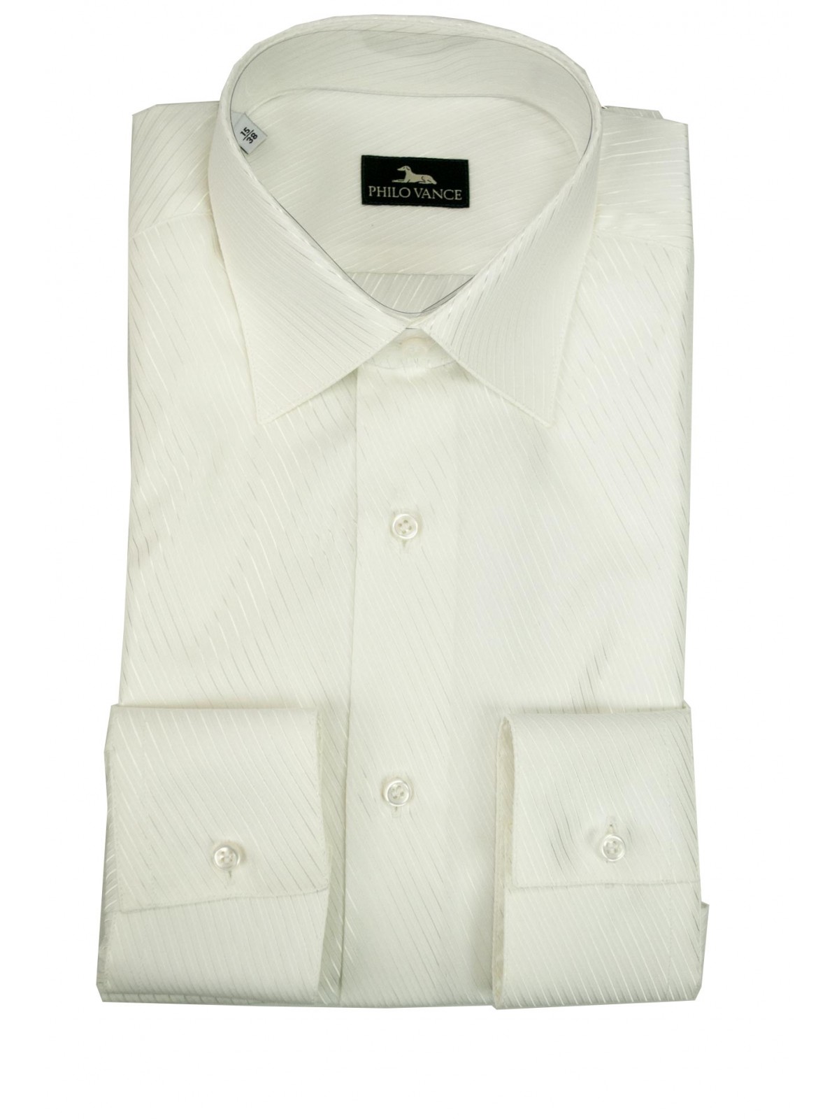 Camisa de vestir de hombre blanca con rayas plateadas de popelín de mezcla de algodón - Philo Vance - Argenta
