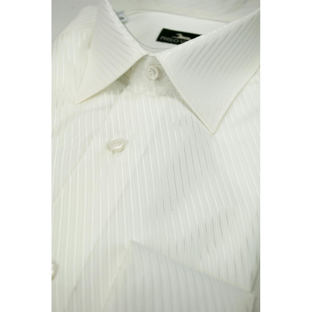 Camisa de vestir de hombre blanca con rayas plateadas de popelín de mezcla de algodón - Philo Vance - Argenta