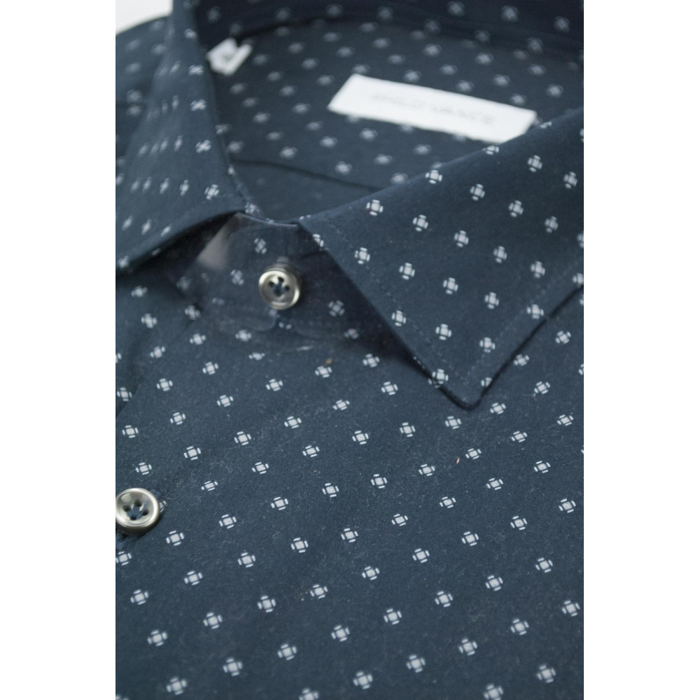 Men's Shirt 41 M French Dark Blue Polka Dot Pattern - Philo Vance - Ortisei