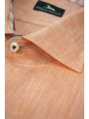 Slim Man Shirt 41-16 French collar Salmon Orange Pure Linen - Philo Vance